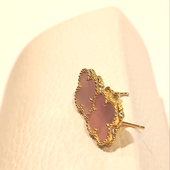 Luxury Women's Malachite Stud Earrings, Four-Leaf Clover,Silver plated. - Picture 4 of 10